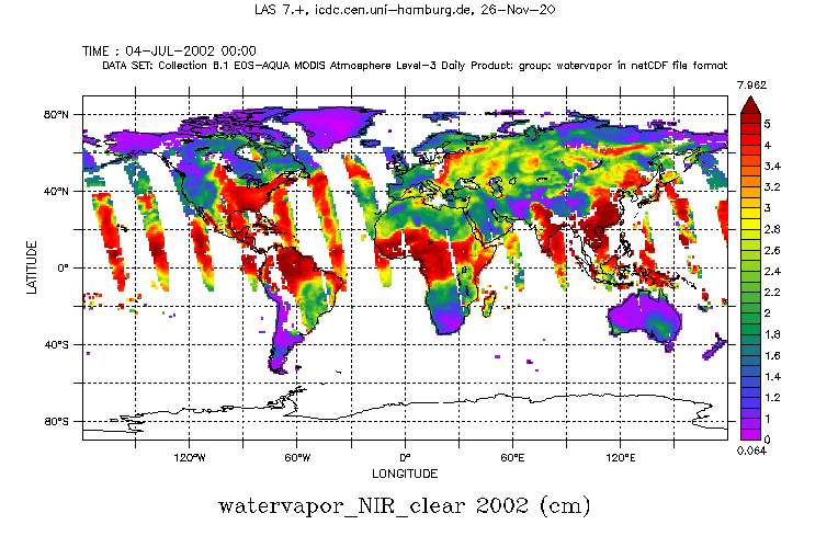 MODIS AQUA global Watervapor 4-July-2002