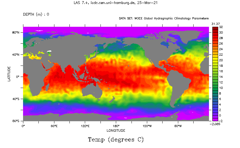 WOCE climatology temperature