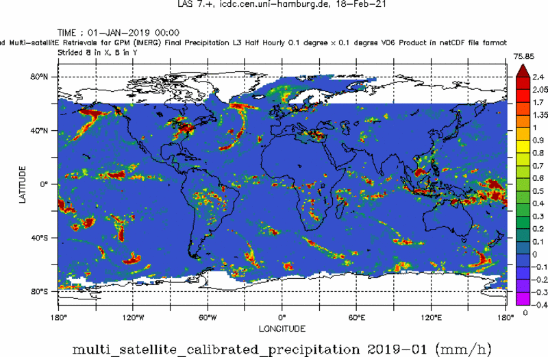 IMERG multi satelite calibrated precipitation, JAN 2019.