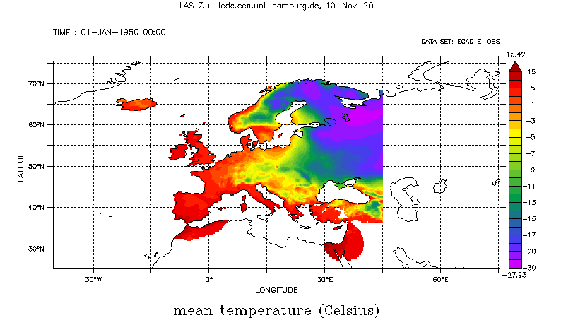 ECAD Mittlere Temperatur über Europa