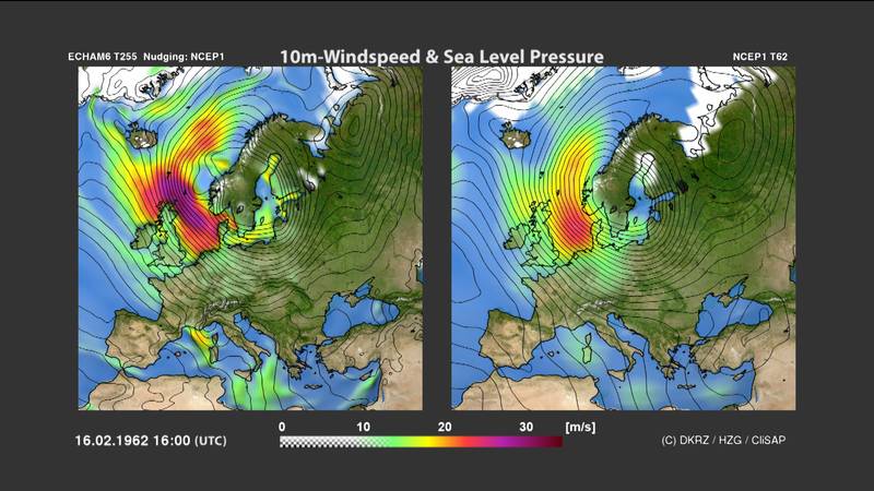 ECHAM6 T255 10 m wind speed and sea level pressure
