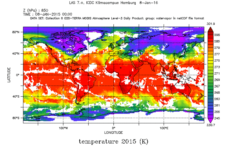 MODIS global temperature Jan 2015