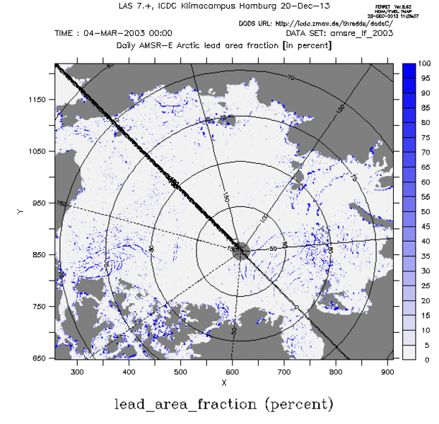 Anteil der arktischen Rinnenflächen aus AMSR-E Daten März 2003