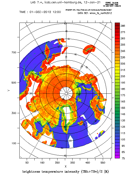 Arctic Brightness Temperature Intensity December 2012