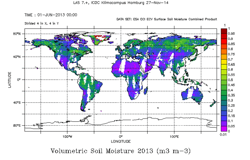 Volumetric soil moisture from ESA-CCI 2013