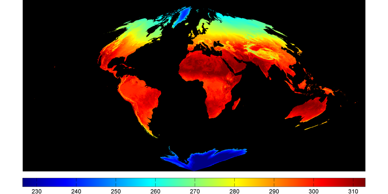 TERRA MODIS daytime annual average land surface temperature (MAST) for the years 2000-2013.
