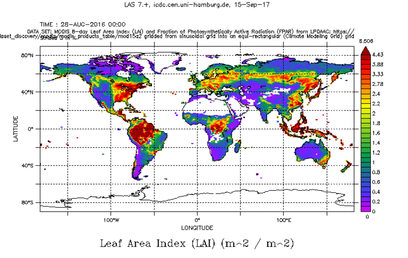 MODIS LAI, Aug 2016