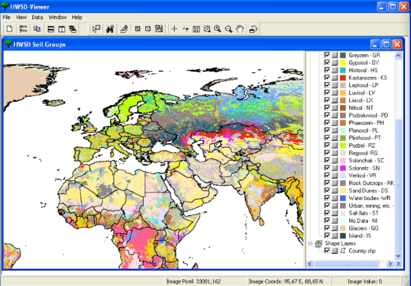Extract of the soil database for Europe in the HWSD viewer