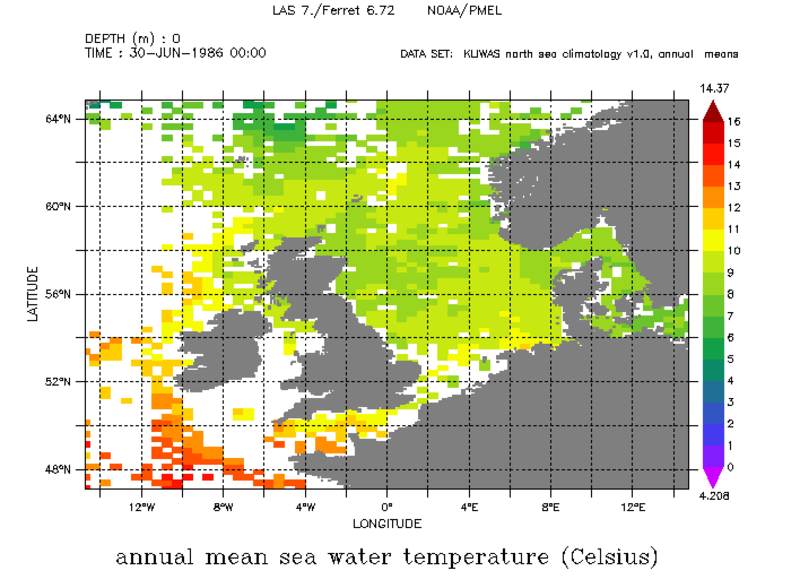 KNSC sea water temperature, annual mean 1986