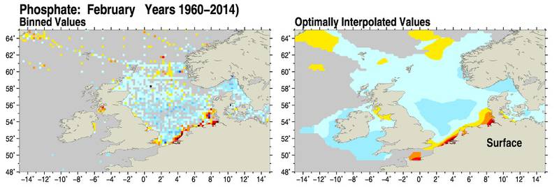 NSBC: Phosphate Feb (1960-2014) and optimally interpolated values (surface).