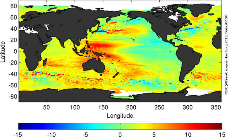 Temporal trends of Mean Absolute Dynamic Topography from Jan. 1993 to Dec. 2011