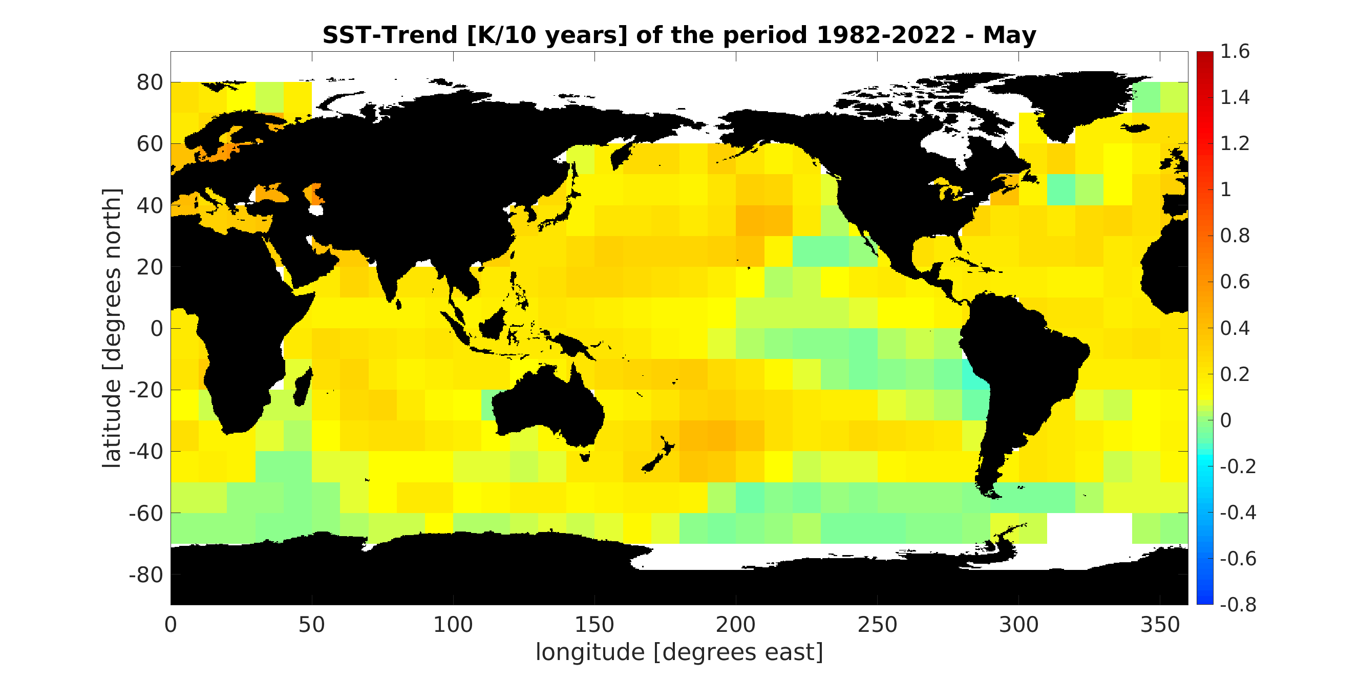 Maps of the SST trend for each month for the period 1982-2020 MAY