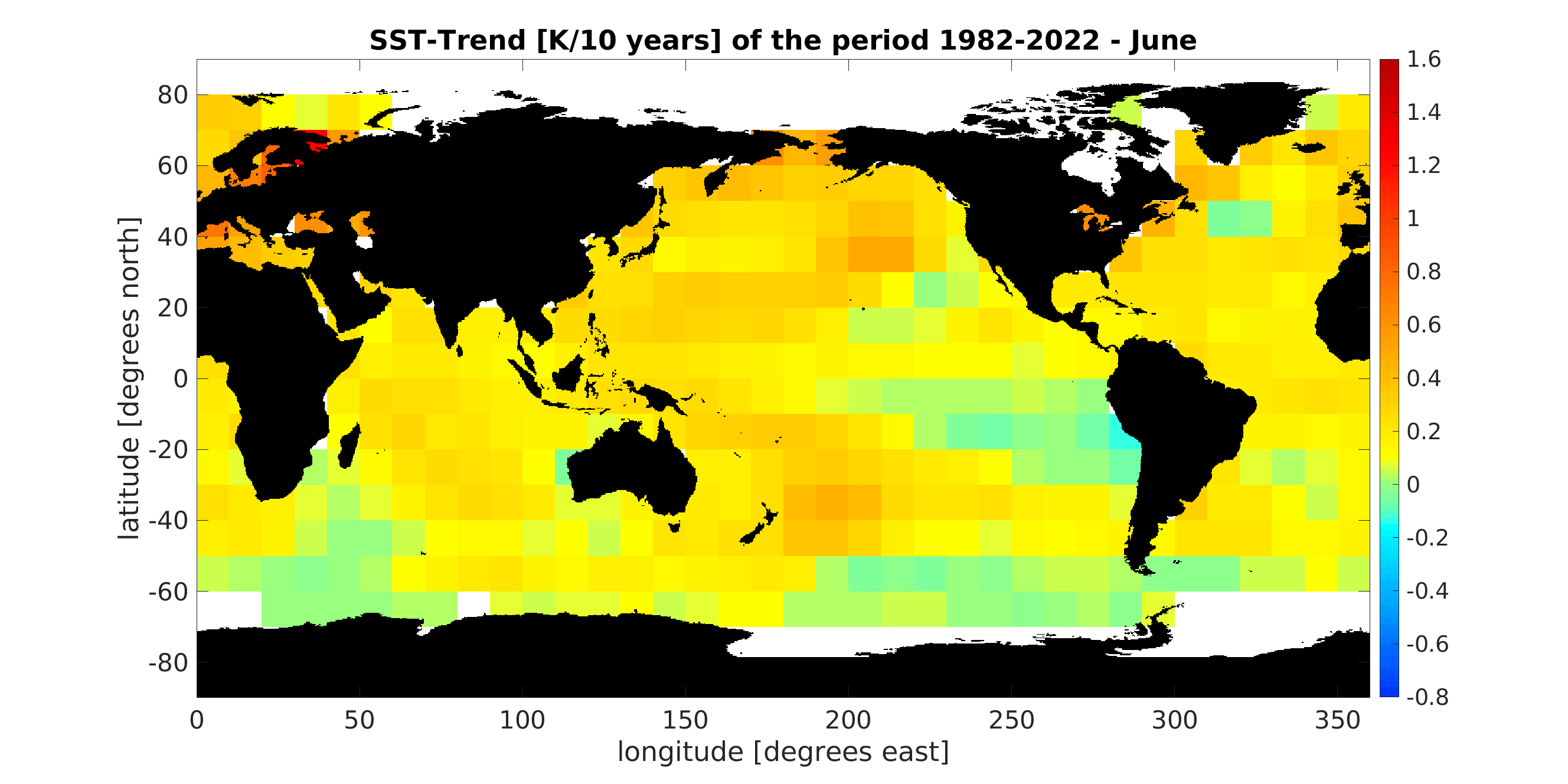 Maps of the SST trend for each month for the period 1982-2020 JUN