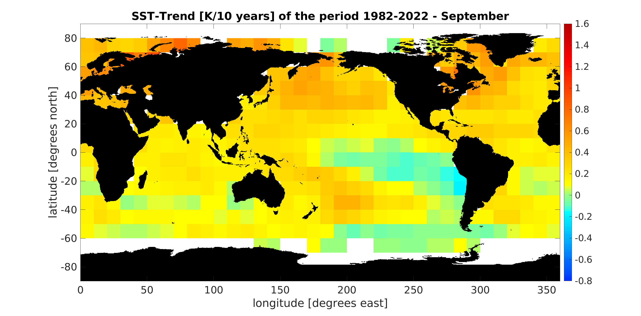 Maps of the SST trend for each month for the period 1982-2020 SEP