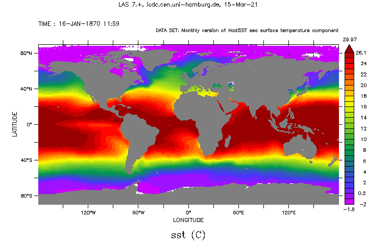 HadISST monthly global SST, Jan 1870