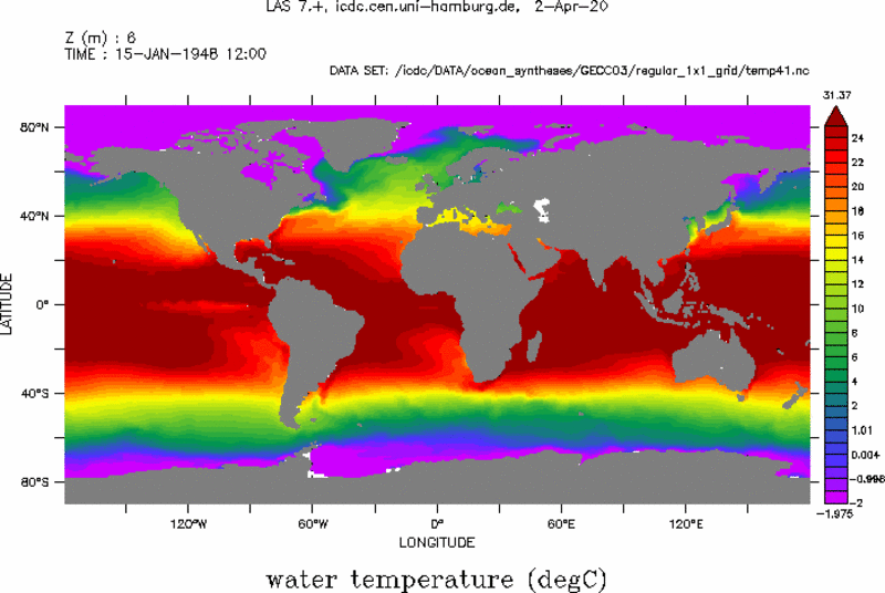 GECCO3 Ocean Reanalysis Global Water Temperature JAN 1948